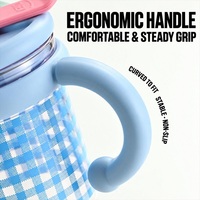Bouteille d'eau en plastique réutilisable de 600 ml avec logo personnalisé, double paille et poignée, motif Gingham, pour vente en gros