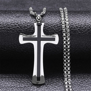 Collier ras du <span class=keywords><strong>cou</strong></span> tendance en acier inoxydable avec chaîne à maillons et pendentif croix en zircon cubique pour femme - Product Image 6
