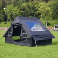 Tentes gonflables pour le camping, tente gonflable avec fenêtre de toit et cheminée, tente de glamping familiale pour 4-6 personnes avec pompe, tente pneumatique