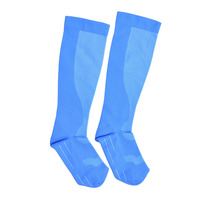 Chaussettes de sport à compression personnalisées bleu dégradé pour adultes, montantes, avec bord côtelé, soutien de la voûte plantaire en maille, absorbantes, tricotées, semelle printanière