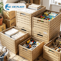 Panier de rangement pliable en plastique imitation bois, bac pliable pour l'organisation de la cuisine, du garde-manger et des placards domestiques