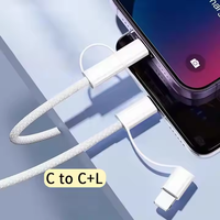 Câble de charge rapide 2 en 1 tressé USB C vers Lightning pour iPhone 16 15 14 13 12 11 8, câble de charge rapide PD 2-en-1 60W 20W, câble de données