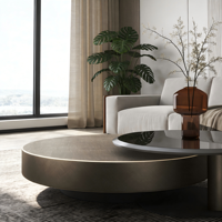 Table basse moderne de luxe italienne avec coins arrondis, rangement intégré, finition noire en acier inoxydable, meubles de salon