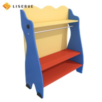 Mini estantería de madera maciza de seguridad para niños-Esquema de color rojo y amarillo brillante con tres capas de almacenamiento