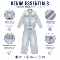 Ensembles pour hommes : Veste en jean délavé style vintage et jean large, écologiques, personnalisables (OEM), streetwear décontracté pour l'hiver