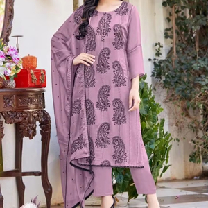 Venta al por mayor en línea 2014 indio étnico boda fiesta desgaste bordado trabajo D Chikankari mujer Kurti pantalón Dupatta red tela Formal - Product Image 1