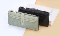 Dompet kulit PU wanita, dompet ritsleting ramping kecil, tempat kartu lipat dua dengan pola geometris, panjang pendek, poliester berjajar