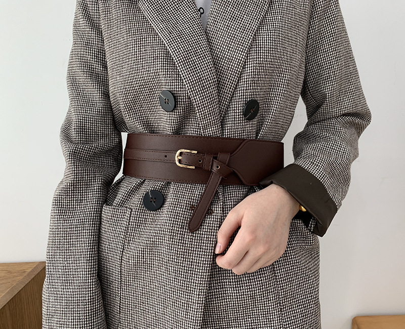 Женский модный кожаный широкий ремень для пальто, платья, украшение, винтажный пояс с пряжкой с язычком для женщин