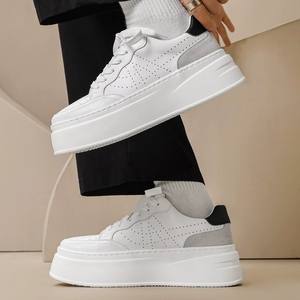 Chaussures de course pour hommes printemps, nouvelle maille respirante blanche, semelle intermédiaire en EVA, lacets, tendance, polyvalentes, semelle épaisse - Product Image 4