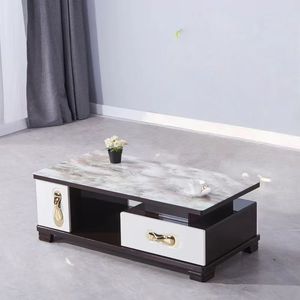 Table basse en verre noir de luxe 2025 - Design géométrique doré avec tiroir accentué et cadre en bois - Meubles de salon pour la maison - Product Image 4