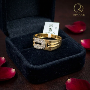 Trendy <b>mens</b> gold <b>ring</b> with curved diamond design unique modern style durable finish perfect <b>for</b> daily wear and special occasions - Product Image 2