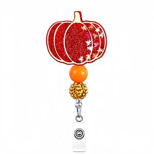 Lanière rétractable mignonne pour badge d'infirmière d'hôpital, porte-badge d'identification avec perles de dessin animé de citrouille mignonne - Product Image 3