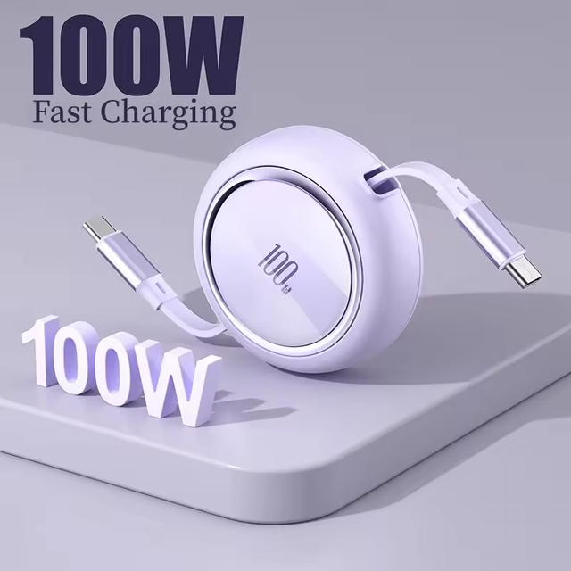 2024 New Gadgets 100W Retractable Quick Charge USB C USB C Charging Cable E-marker Scalable PD Charger Made Pure Copper for