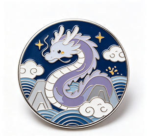 Lindo Pin Metálico de Dragón, Broche Redondo de Estilo Chino para Ropa, Mochila, Sombrero, Regalo - Product Image 1