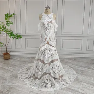 100% Real Photos High Quality Boho Off Shoulder Lace Wedding Dress For Bride Backless Mermaid Bridal Gown With Tassels 2024