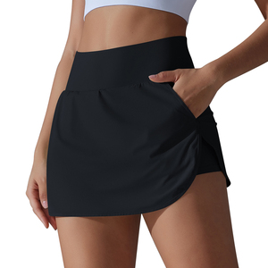Cool femmes taille haute jupe de Tennis taille élastique fermeture solide crème solaire deux pièces conception minceur Yoga Leggings Shorts - Product Image 4
