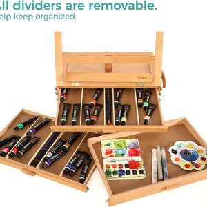 Caja de madera con tres cajones para pinceles, caballete de dibujo, almacenamiento portátil para materiales de pintura - Product Image 3