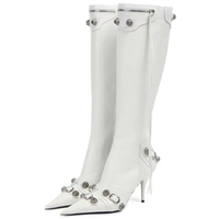 Chaussures pour femmes de grande taille BL British stiletto pointu talon haut bottes pour femmes boucle en métal tube haut bottes à pompon