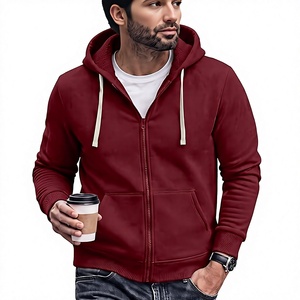 Sweat-shirt à capuche zippé pour homme, couleur unie, décontracté, en polaire, fermeture éclair intégrale, poche avant, coupe classique, pour l'automne - Product Image 1