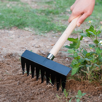 Ensemble de 3 outils de nettoyage en métal robustes avec manche en bois pour jardin et pelouse extérieurs