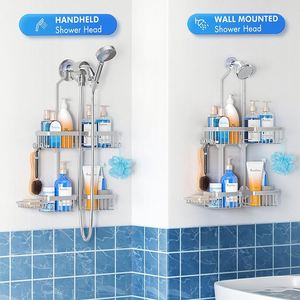 Over Head Shower Caddy Hanging <b>Bathroom</b> Wall Mount Minimalist <b>Bathroom</b> Shelf Shampoo Hanging Shower Soap Caddy Wall Storage Rack - Product Image 3