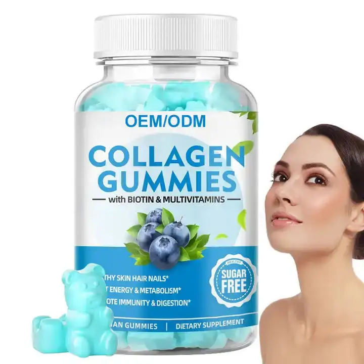 OEM suplemen rambut kolagen suplemen Gummies dengan Biotin multivitamin mendukung pertumbuhan rambut kuku sehat