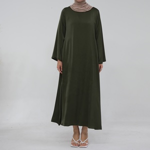 Loriya all'ingrosso tinta unita in raso tinta unita abiti da donna modesti con cintura e tasche turchia Dubai Abaya abiti musulmani da donna - Product Image 4