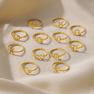 Mode plaqué or alliage 12 étoiles signe ouvert anneaux pour femmes hommes zodiaque anneau cadeaux d'anniversaire - Product Image 4