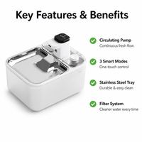 Fontaine à eau pour animaux de compagnie, distributeur automatique en acier inoxydable à circulation continue avec filtre, 3 modes pour chats et chiens, utilisation en intérieur
