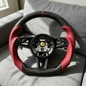 Volante de Cuero y Fibra de Carbono Compatible con <span class=keywords><strong>Porsche</strong></span> Panamera Cayenne Macan Taycan Cayman Boxster <span class=keywords><strong>Carrera</strong></span> 997 <span class=keywords><strong>911</strong></span> 991 718 - Product Image 5
