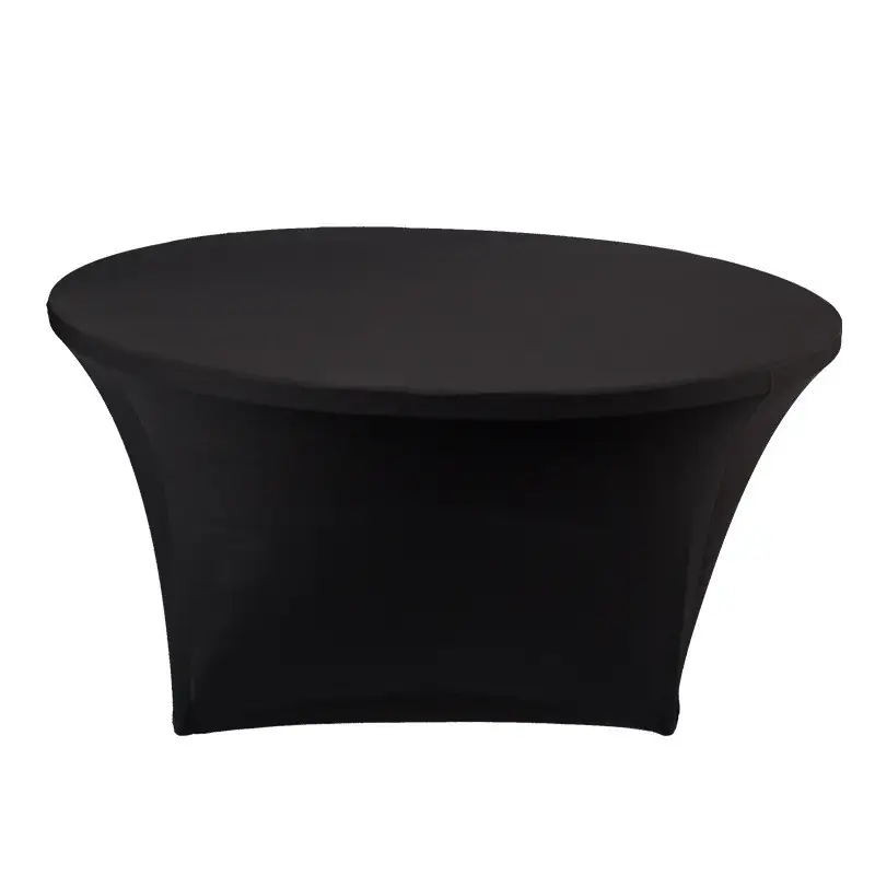 Hot Sell Polyester Black Round Stretch Tablecloth 6ft Folding Wedding Party Event Spandex Cocktail Table Covers