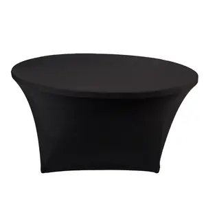 热卖涤纶黑色圆形弹力桌布6英尺折叠婚礼派对活动氨纶鸡尾酒桌罩