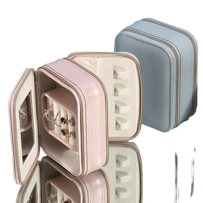 Tragbarer kleiner Luxus-Schmuckschatulle aus Kunstleder für Reisen Organisator für Ohrringe Ring Halskette zubehör modische Geschenkbox