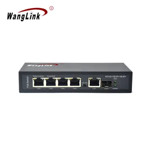 Wanglink 4FE PoE + 1 Gigabit Uplink com 1 portas de fibra SFP Suporte IEEE802.3af/at Interruptor de alimentação externa Rede POE para CCTV