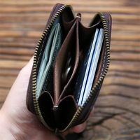 Grosir Pabrik dompet kulit asli Crazy Horse dompet kulit asli buatan tangan pria gaya Vintage sederhana dompet kulit Full Grain