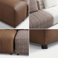 Canapé sectionnel minimaliste trois places en cuir véritable, structure en acier inoxydable durable, haute densité, pour appartement, hôtel, villa