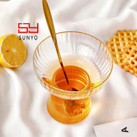 SUNYO - Vaso de Vidrio Personalizado con Rayas para Cócteles, Moderno y Lujoso, Transparente, para Postres, Helados, con Borde Dorado