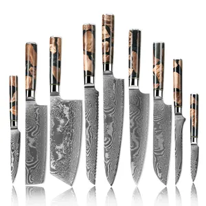 Dropshipping Giao hàng nhanh gỗ Knife Set Damascus Knife Set với nhựa xử lý