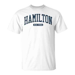 Hamilton New York College Style T-shirt blanc style collège pour homme, taille adulte unisexe - Product Image 1