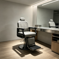 Fauteuil de barbier moderne gris en PU, robuste, hydraulique, inclinable, avec appui-tête et repose-pieds