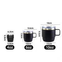 Mug à café en acier inoxydable empilable avec poignée, logo personnalisé, 4 oz, 6 oz, 10 oz, isolé sous vide, mug à expresso 18/8