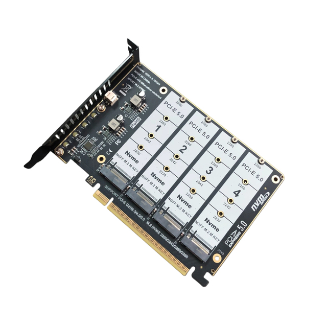 TISHRIC PCIe 5.0 X16 to NVMe M.2 M Key SSD Adapter Card | Signal Splitting Array Transfer Card for PCIe 5.0 Systems