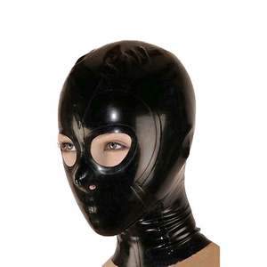 Masque en <span class=keywords><strong>Latex</strong></span> fétiche 100% capuches en caoutchouc en <span class=keywords><strong>Latex</strong></span> naturel bouche ouverte yeux Sexy couvre-chef à la main femmes Halloween Cosplay Costumes - Product Image 3