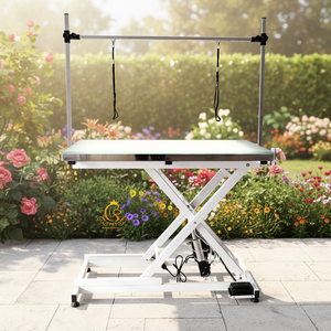 Table de toilettage électrique pour animaux de compagnie <span class=keywords><strong>EUR</strong></span> PET, table de toilettage électrique à levage croisé avec lumière LED pour animaux de compagnie, table de toilettage pour grands chiens - Product Image 1