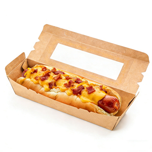 Emballage personnalisé pour vente au détail, boîte à sandwich en kraft brun ou blanc à fond plat, boîte à hot-dogs avec couvercle - Product Image 3