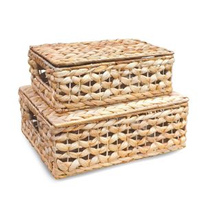 Cestas de Almacenamiento Rectangulares de Mimbre Tejido Ecológicas Ecoka, Más Vendidas, con Tapas Multifuncionales para Sala de Estar y Dormitorio - Product Image 1