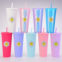 Tasse à café en plastique double couche de 24oz avec paille, gobelet en cristal rose diamant brillant avec paille, nouveauté