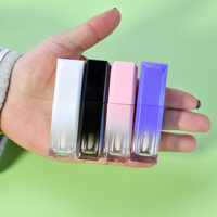 Stock Gradient Couleur Marque Privée 5ml Tube de Brillant à Lèvres Joli Emballage Tubes de Brillant à Lèvres avec Grand Pinceau Carré Mini Rouge à Lèvres Liquide