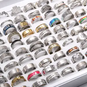 Cincin Pria <span class=keywords><strong>Stainless</strong></span> Steel Murah Grosir, Perhiasan untuk Pria dan Wanita, Hadiah Perhiasan, Batch Campuran Cincin - Product Image 2