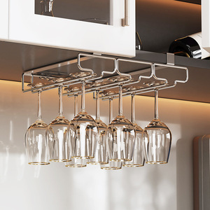 Diskon besar 304 baja tahan karat di bawah gantung kaca anggur gelas bertangkai rak kabinet dapur pasang dinding Bar Piala pengeringan pemegang penyimpanan - Product Image 1